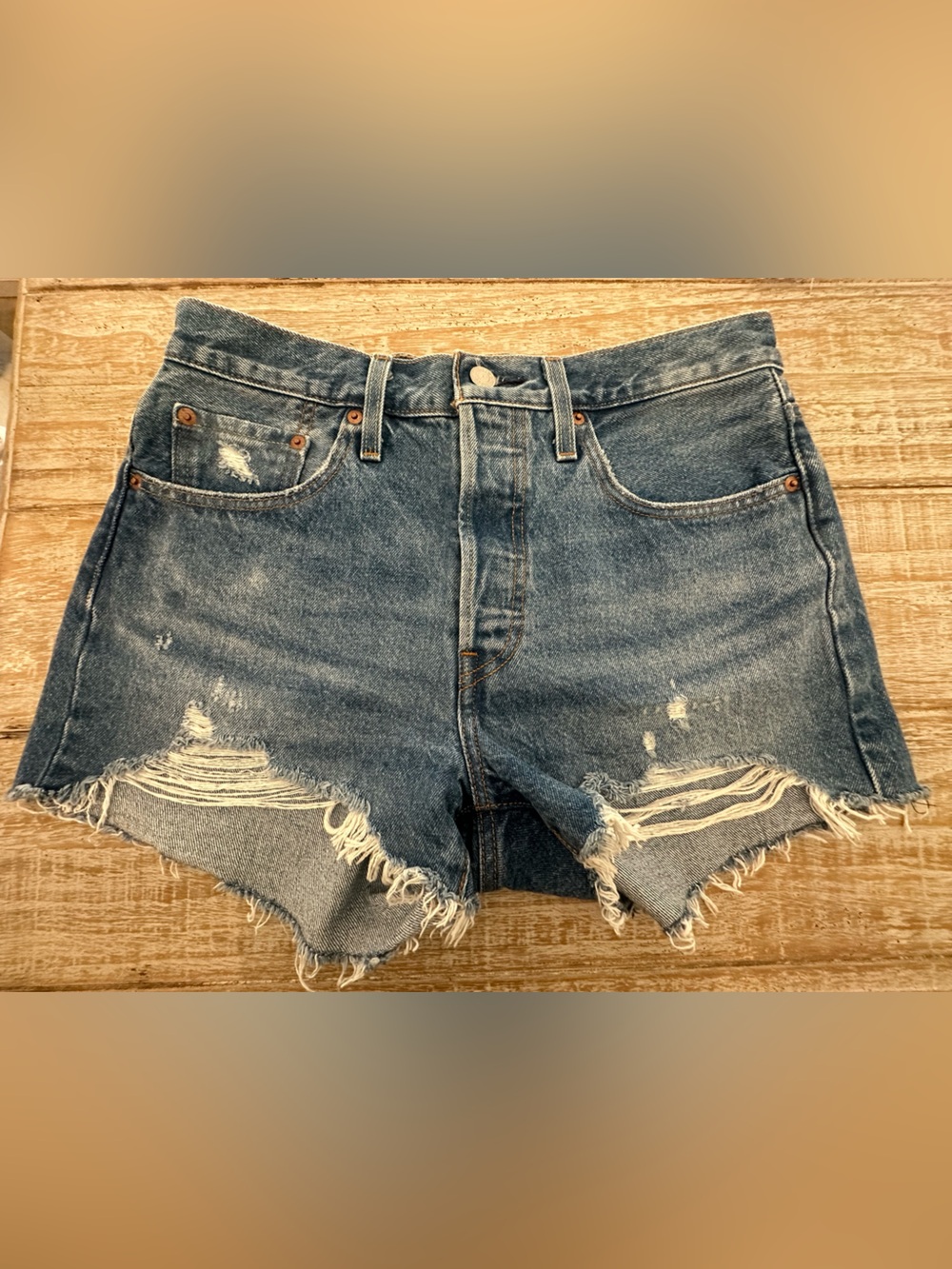 Levi's Distressed Light Blue Denim Cutoff Shorts